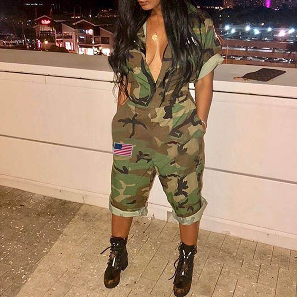 Cap Point Linton Short Sleeves Camouflage Mid Short Jumpsuit