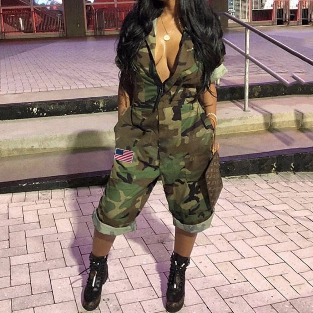 Cap Point Linton Short Sleeves Camouflage Mid Short Jumpsuit