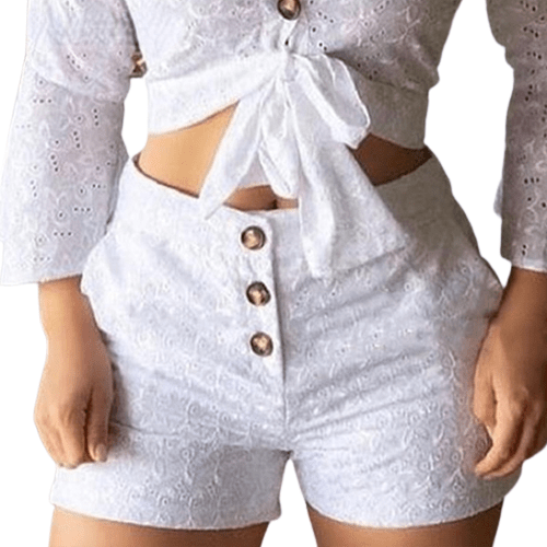 Cap Point Merimee Broderie Lace Button-down Blouse & Short Set