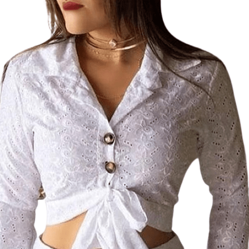 Cap Point Merimee Broderie Lace Button-down Blouse & Short Set