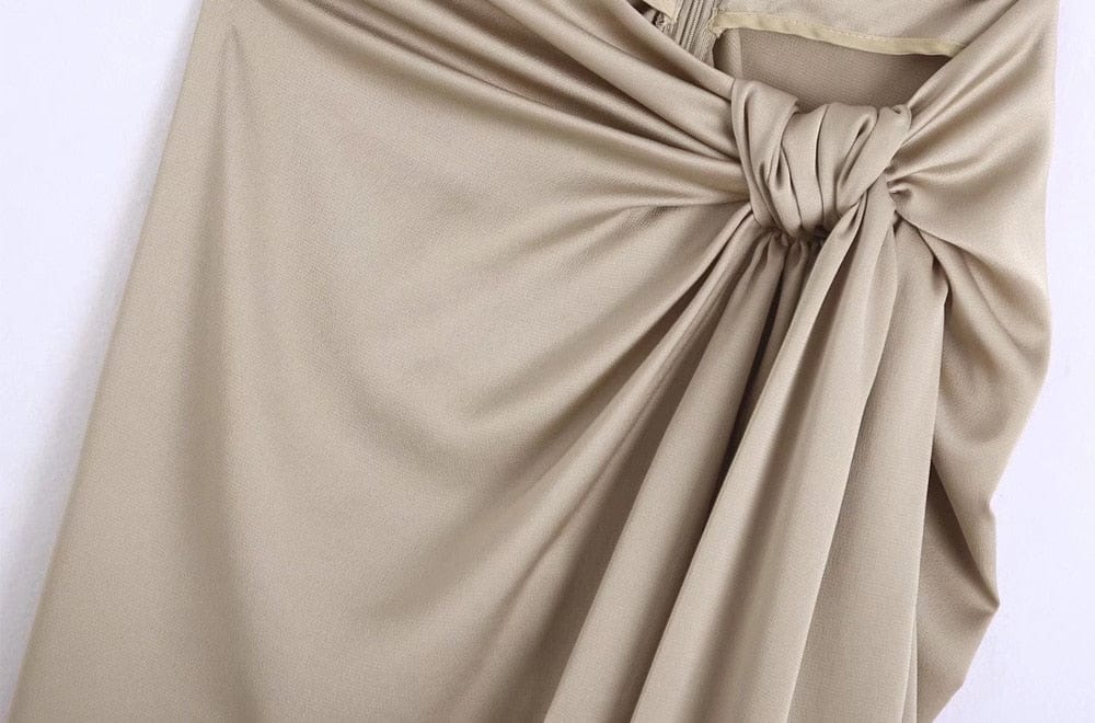 Cap Point Perline High Waist Knotted Gathered Front Slit Midi Skirt