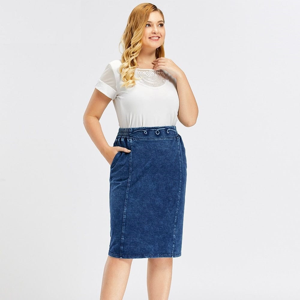 Cap Point Prisca Denim Spring Elastic Fashion Casual Knit Skirt