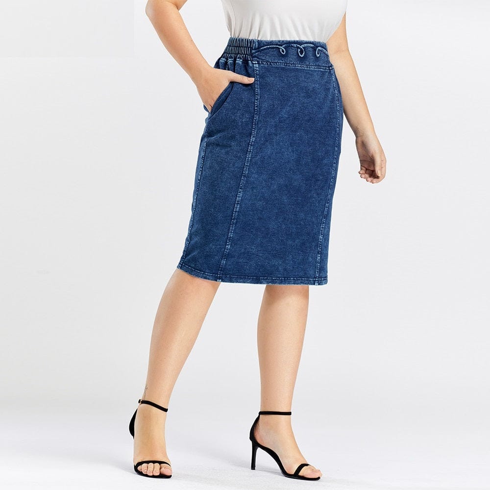 Cap Point Prisca Denim Spring Elastic Fashion Casual Knit Skirt