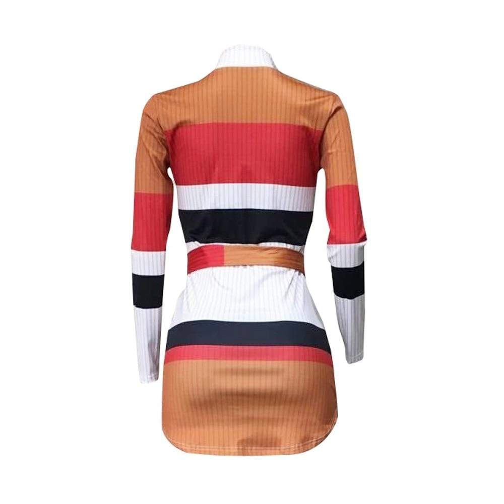 Cap Point Sexy long sleeve mini dress with striped sashes