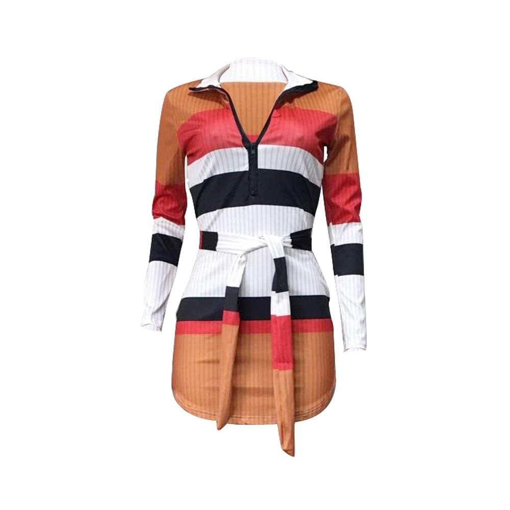 Cap Point Sexy long sleeve mini dress with striped sashes