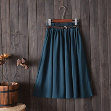 Load image into Gallery viewer, Cap Point 001-Dark Green-Skirt / One Size Serena A-line Preppy Style Solid Skirt With Belt
