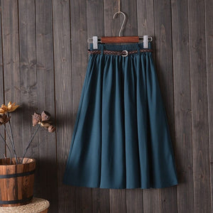 Cap Point 001-Dark Green-Skirt / One Size Serena A-line Preppy Style Solid Skirt With Belt