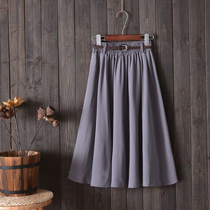 Cap Point 001-Grey-Skirt / One Size Serena A-line Preppy Style Solid Skirt With Belt