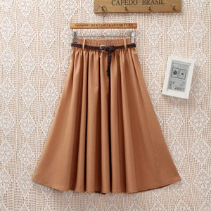 Cap Point 001-Khaiki-Skirt / One Size Serena A-line Preppy Style Solid Skirt With Belt