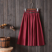 Load image into Gallery viewer, Cap Point 001-Red-Skirt / One Size Serena A-line Preppy Style Solid Skirt With Belt
