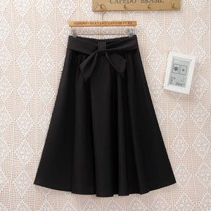 Cap Point 002-Black-Skirt / One Size Serena A-line Preppy Style Solid Skirt With Belt