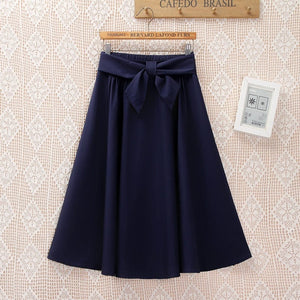 Cap Point 002-Blue-Skirt / One Size Serena A-line Preppy Style Solid Skirt With Belt