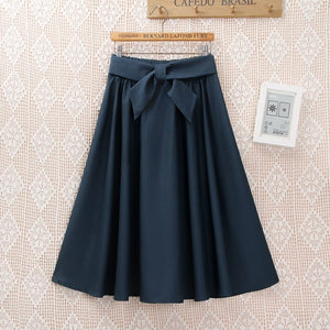 Cap Point 002-Dark Green-Skirt / One Size Serena A-line Preppy Style Solid Skirt With Belt