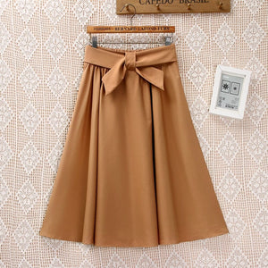 Cap Point 002-Khaki-Skirt / One Size Serena A-line Preppy Style Solid Skirt With Belt