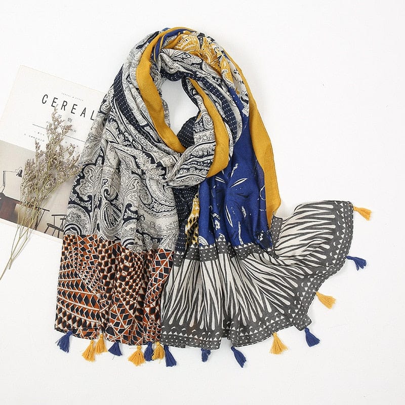 Cap Point 1 Martha Aztec Cashew Floral Tassel Viscose Shawl Scarf