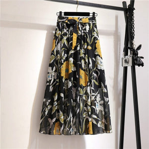 Cap Point 10 / Free size Belline Chiffon Floral Bohemian High Waist Maxi Skirt