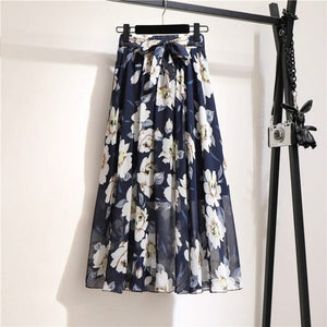 Cap Point 14 / Free size Belline Chiffon Floral Bohemian High Waist Maxi Skirt