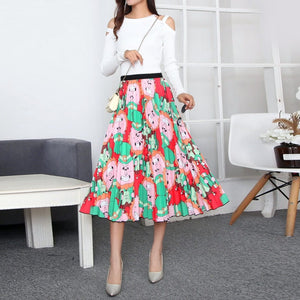 Cap Point 14 / One Size Fashion Pleated Elastic High Waist Mid-Calf Skirt