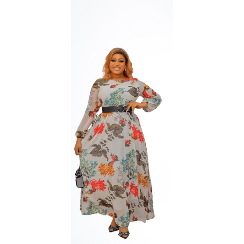 Cap Point 14 / White New High Waisted Printed Floor Length Round Neck Elegant Dress