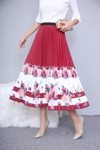 Cap Point 17 / One Size Fashion Pleated Elastic High Waist Mid-Calf Skirt