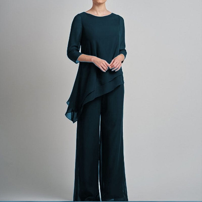 Cap Point 2 Pieces Half Sleeve Elegant Solid Irregular Mother of the Bride Pantsuit