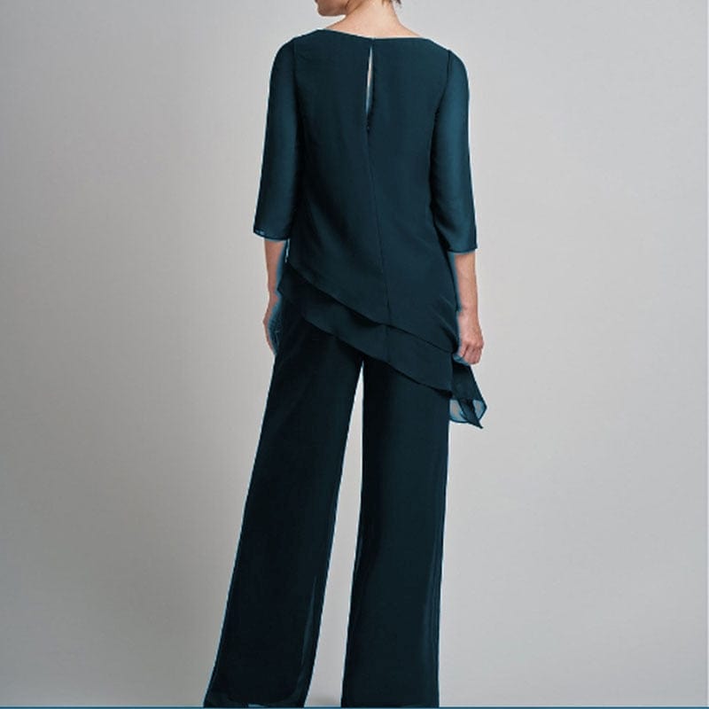 Cap Point 2 Pieces Half Sleeve Elegant Solid Irregular Mother of the Bride Pantsuit