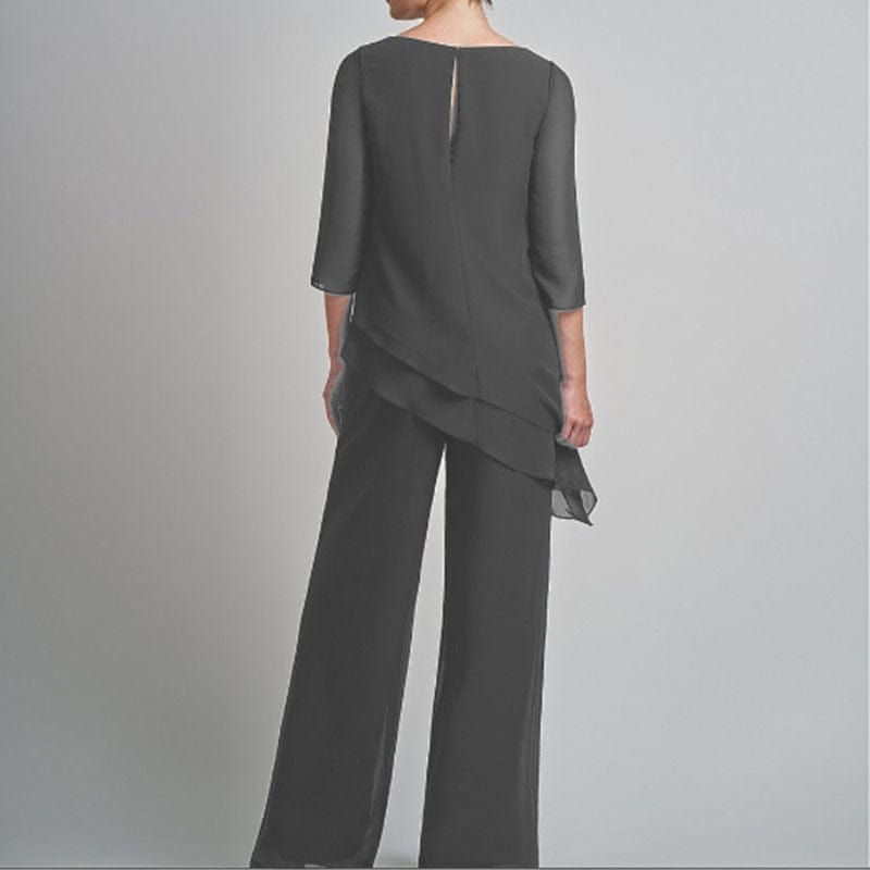 Cap Point 2 Pieces Half Sleeve Elegant Solid Irregular Mother of the Bride Pantsuit