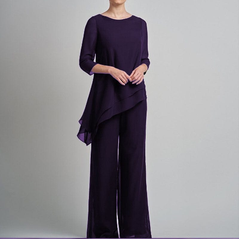 Cap Point 2 Pieces Half Sleeve Elegant Solid Irregular Mother of the Bride Pantsuit