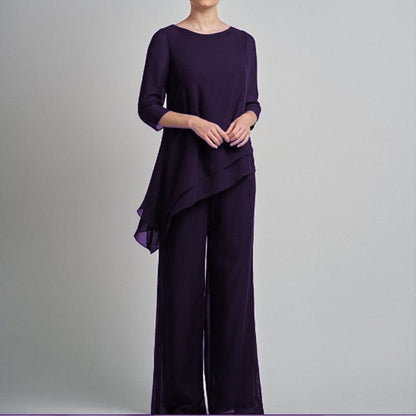 Cap Point 2 Pieces Half Sleeve Elegant Solid Irregular Mother of the Bride Pantsuit
