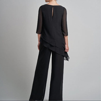 Cap Point 2 Pieces Half Sleeve Elegant Solid Irregular Mother of the Bride Pantsuit