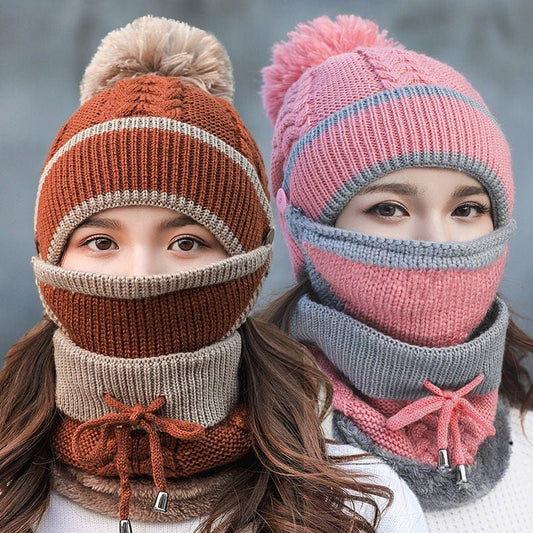 Cap Point 3 Set Women's Knitted Winter Hat