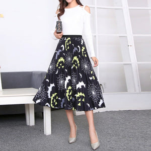 Cap Point 37 / One Size Fashion Pleated Elastic High Waist Mid-Calf Skirt