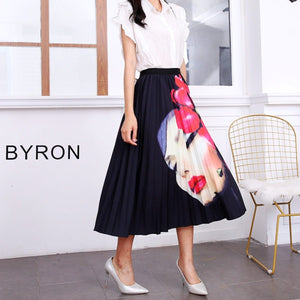 Cap Point 44 / One Size Fashion Pleated Elastic High Waist Mid-Calf Skirt