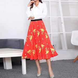 Cap Point 53 / One Size Fashion Pleated Elastic High Waist Mid-Calf Skirt