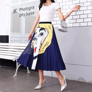 Cap Point 57 / One Size Fashion Pleated Elastic High Waist Mid-Calf Skirt