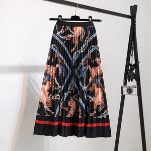 Cap Point 58 / One Size Fashion Pleated Elastic High Waist Mid-Calf Skirt