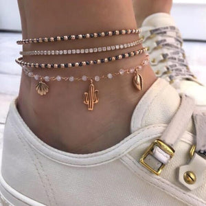 Cap Point 8144 Charlene Layered Gold Color Shell Pendant Chain Ankle Bracelet