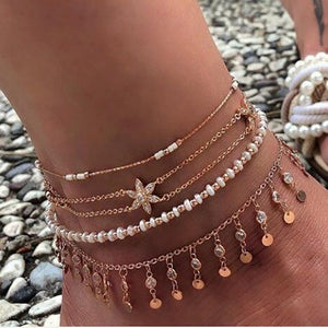 Cap Point 8284 Charlene Layered Gold Color Shell Pendant Chain Ankle Bracelet