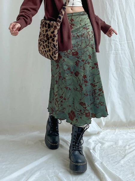 Cap Point Adassa Vintage Floral Printing Midi Skirt