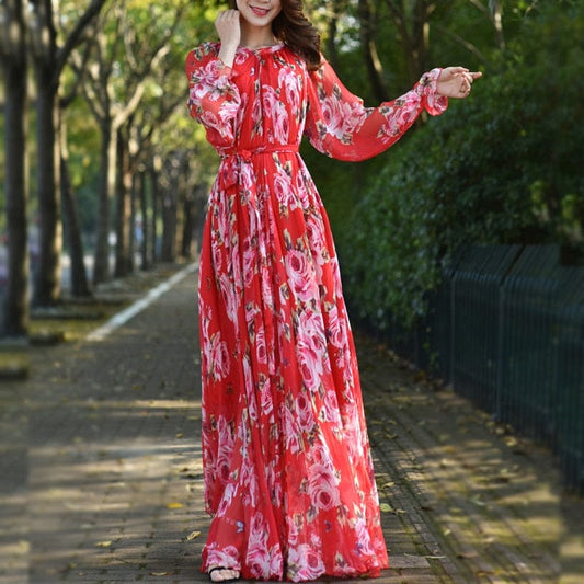 Cap Point Amelia Loose Floral Flowy Chiffon Printed Maxi Dress