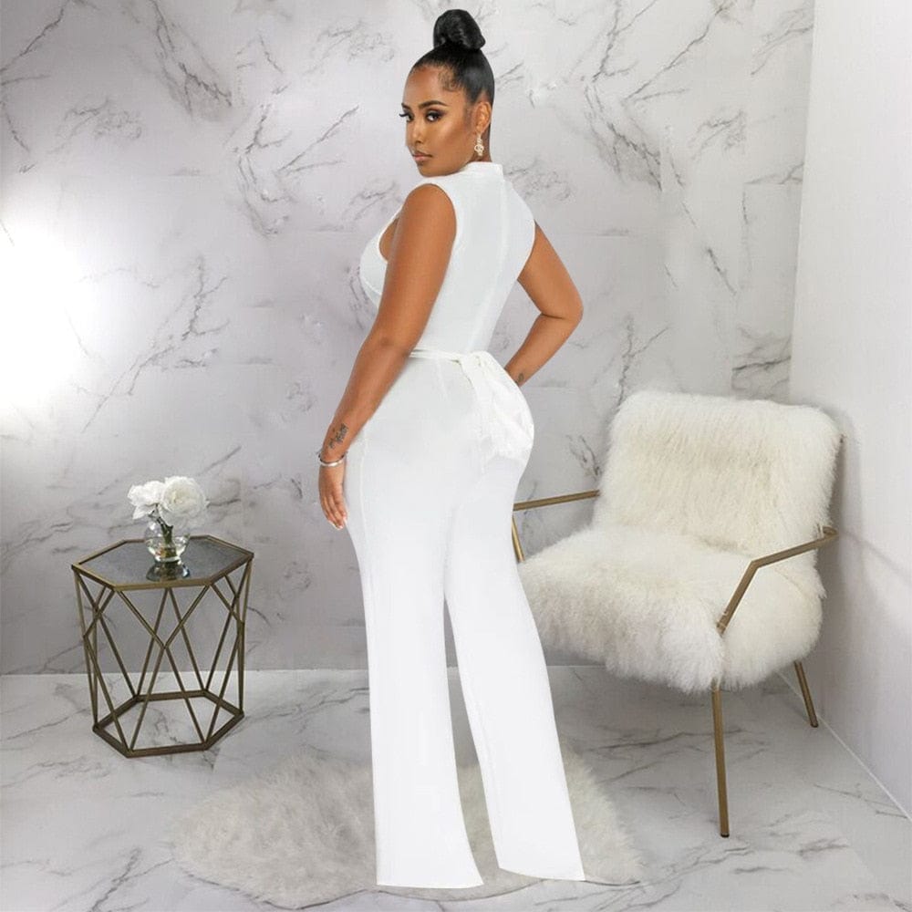 Cap Point Anita Solid O Neck High Waist Wide Leg Pant Jumpsuit