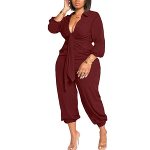 Cap Point Anita Solid V Neck High Waisted Fashion Jumpsuit