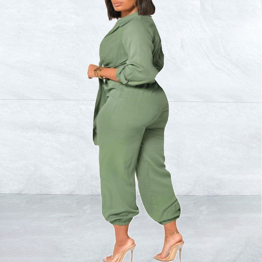 Cap Point Anita Solid V Neck High Waisted Fashion Jumpsuit