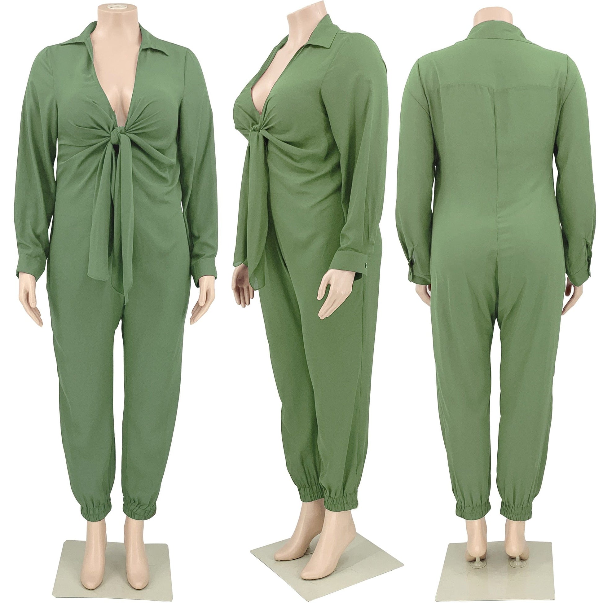 Cap Point Anita Solid V Neck High Waisted Fashion Jumpsuit