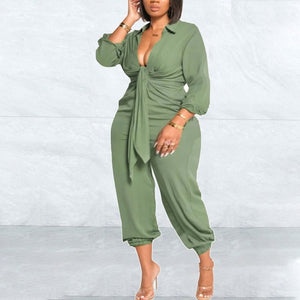 Cap Point Anita Solid V Neck High Waisted Fashion Jumpsuit