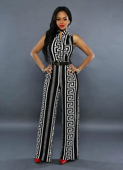 Cap Point Anita V-neck Geometric Print Sleeveless Jumpsuit