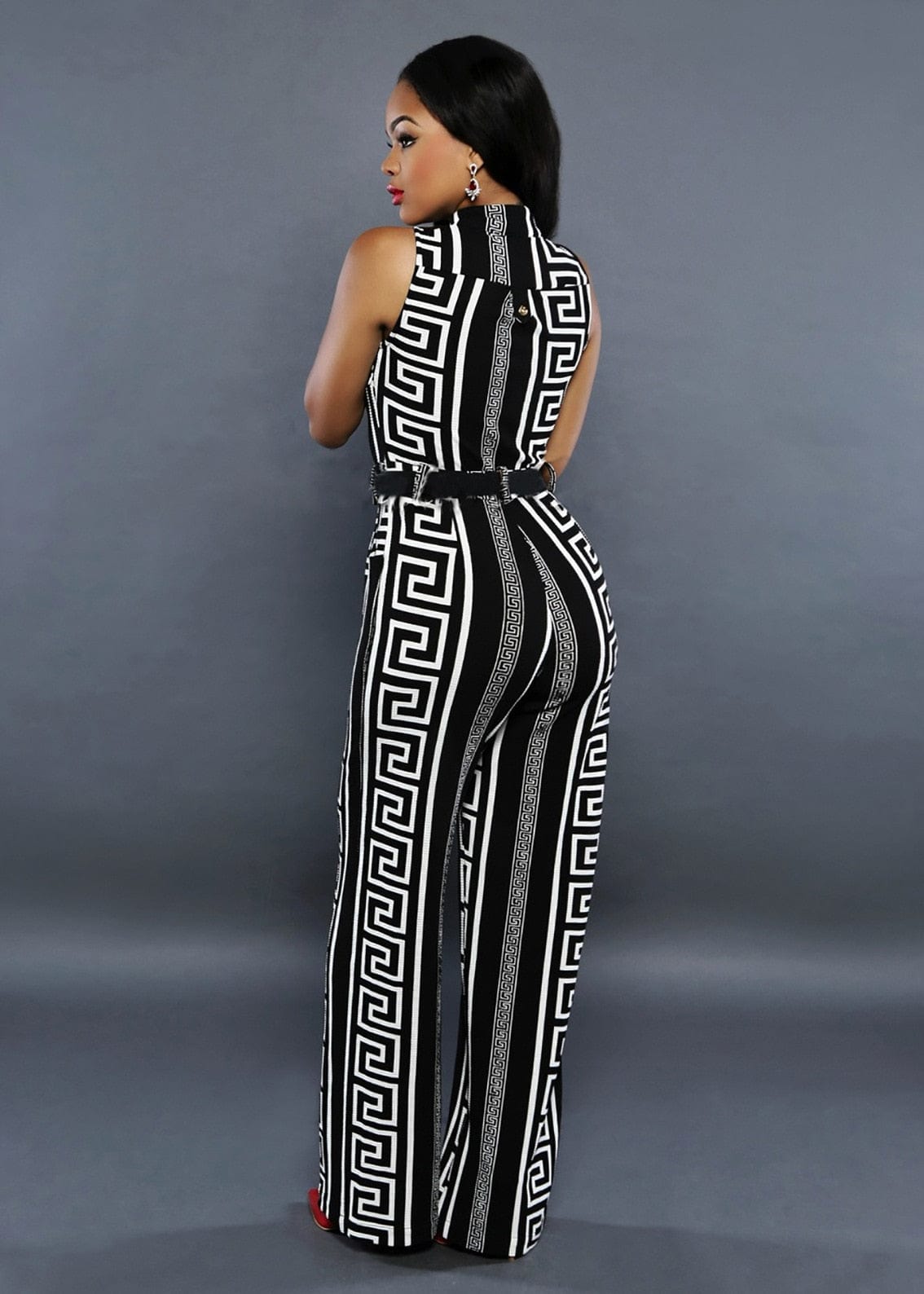 Cap Point Anita V-neck Geometric Print Sleeveless Jumpsuit