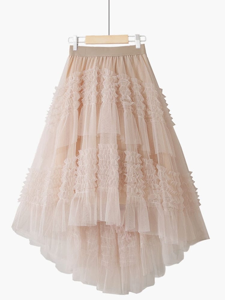 Cap Point Apricot / One Size Emine 3 Layers Tutu Tulle Irregular Mesh Skirt