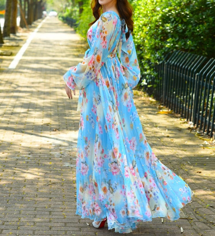 Cap Point Aria Floral Printed  Loose Chiffon Fashion Maxi Dress