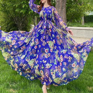 Cap Point Aria Floral Printed  Loose Chiffon Fashion Maxi Dress
